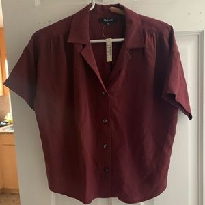 Madewell Silk Camp Shirt Sz XXS, NWT. Maroon!